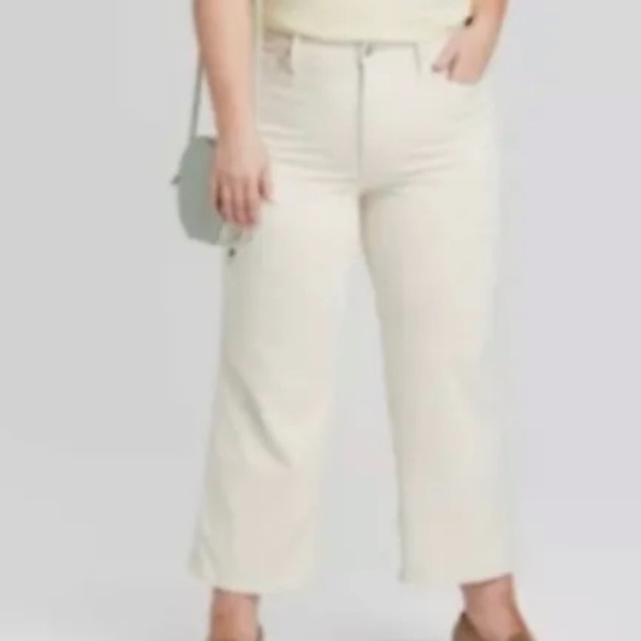 WOMEN'S Ava & Viv Plus Size High-Rise Wide Leg Pants cream new pockets - Picture 1 of 6